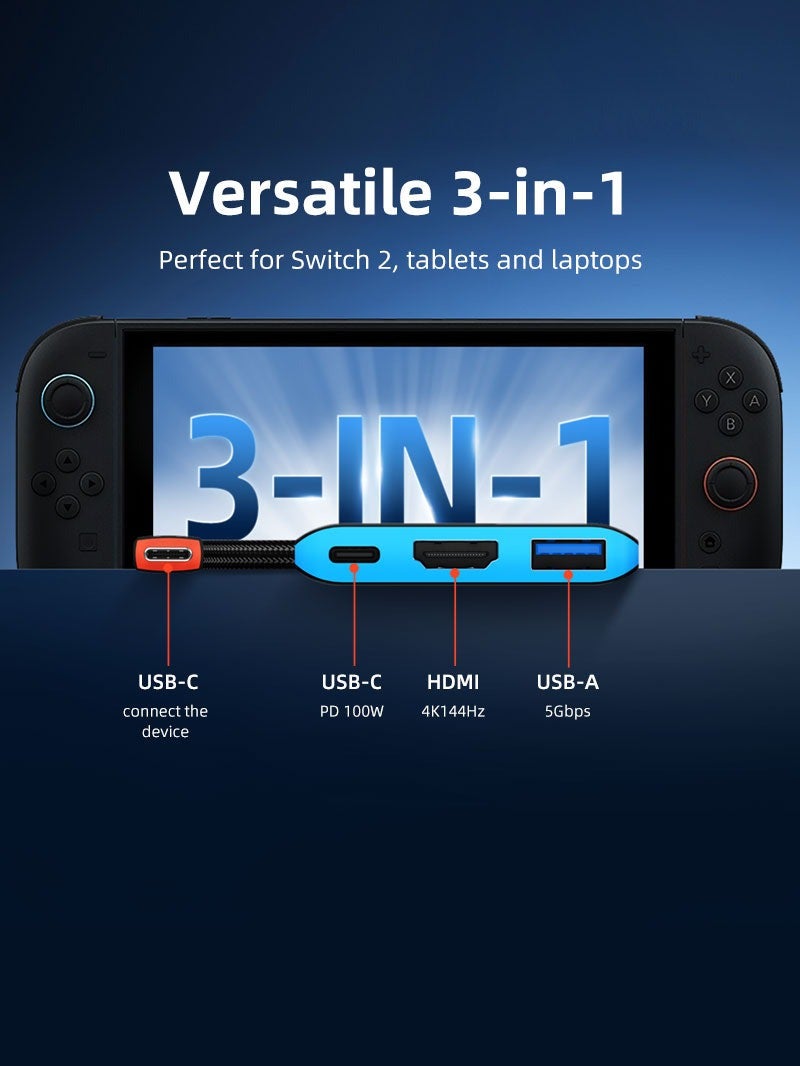 كابل تايم محطة توصيل تلفزيون محمولة بديلة لجهاز Switch 2، 3 في 1، متوافقة مع Switch/Switch 2/Steam Deck - Image 2
